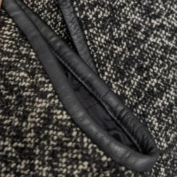 ⚜️ EILEEN FISHER ⚜️ sz L black tweed & leather lighter coat jacket transitional - Picture 9 of 11